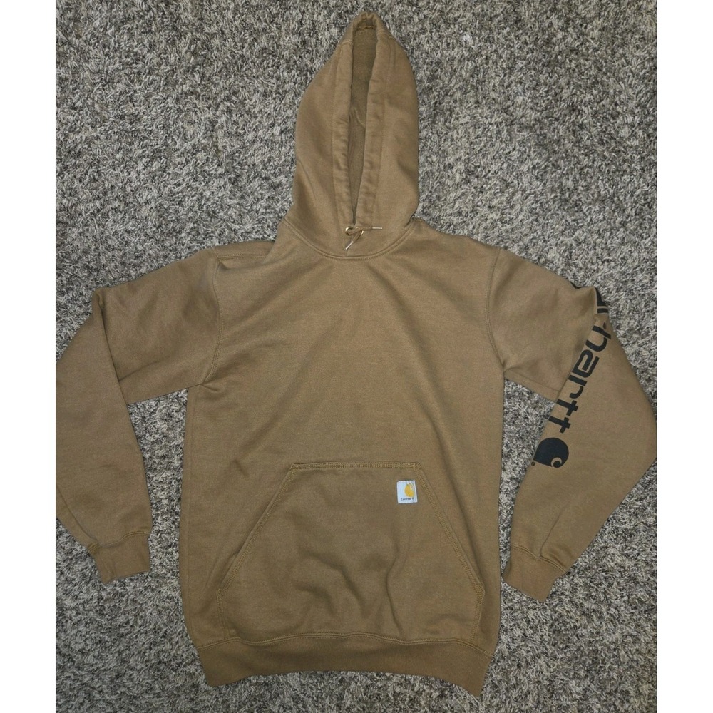 Carhartt Pullover Sleeve Logo Tan/Brown Sweatshirt/Hoodie--Loose Fit--Small